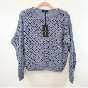 MOON AND MADISON Chenille Open Weave Crochet Boxy Cropped Pullover Sweater Small